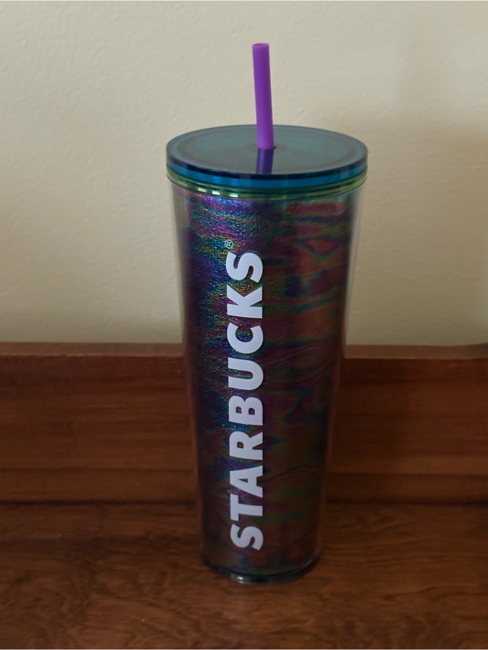 Starbucks Iridescent Tumbler with Green and Purple Hues